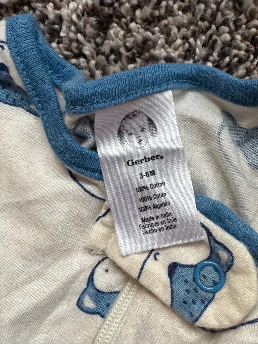 Baby Footed One-Piece in Cream with Blue Fox Print